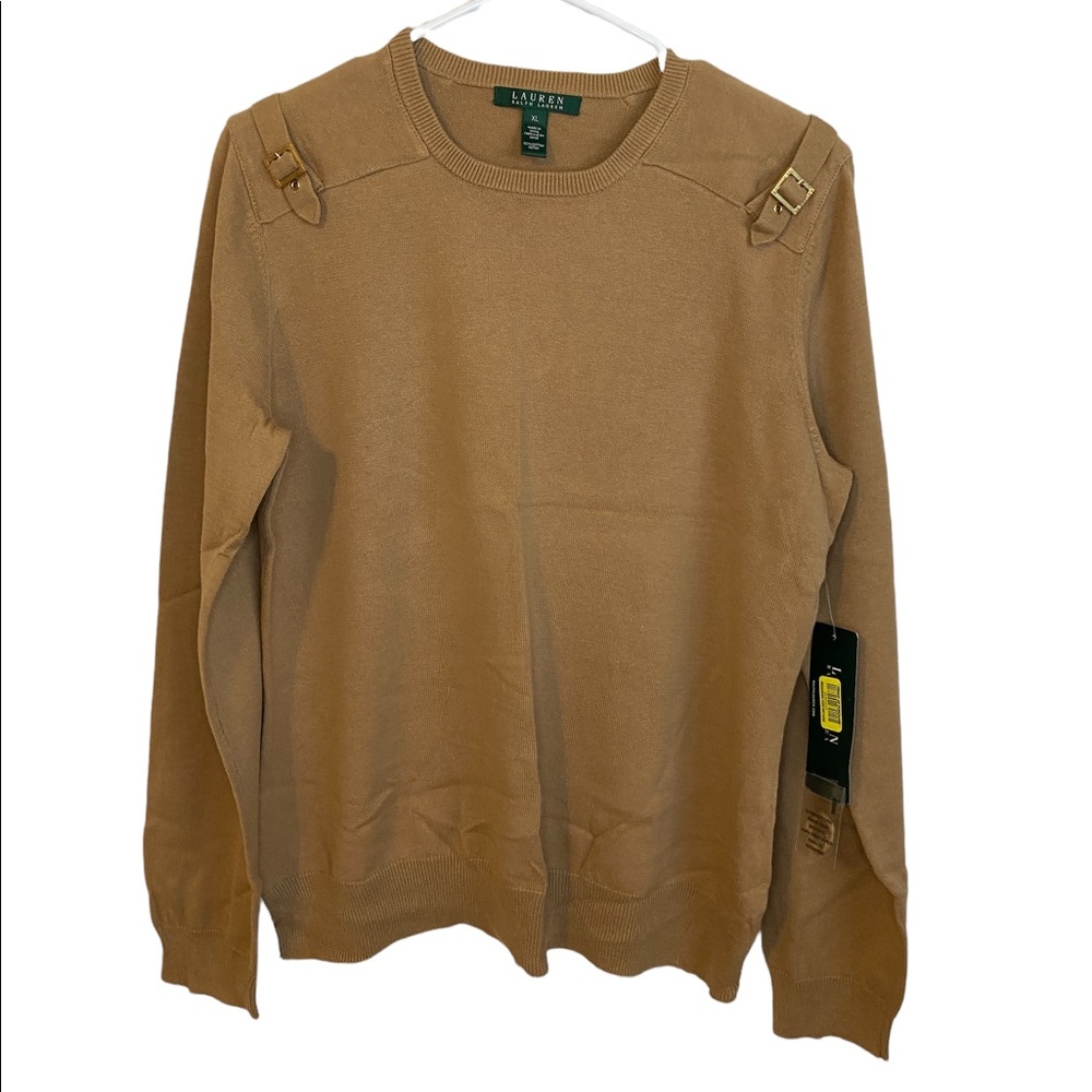 Ralph Lauren Light Brown Buckle Shoulder Sweater Size XL